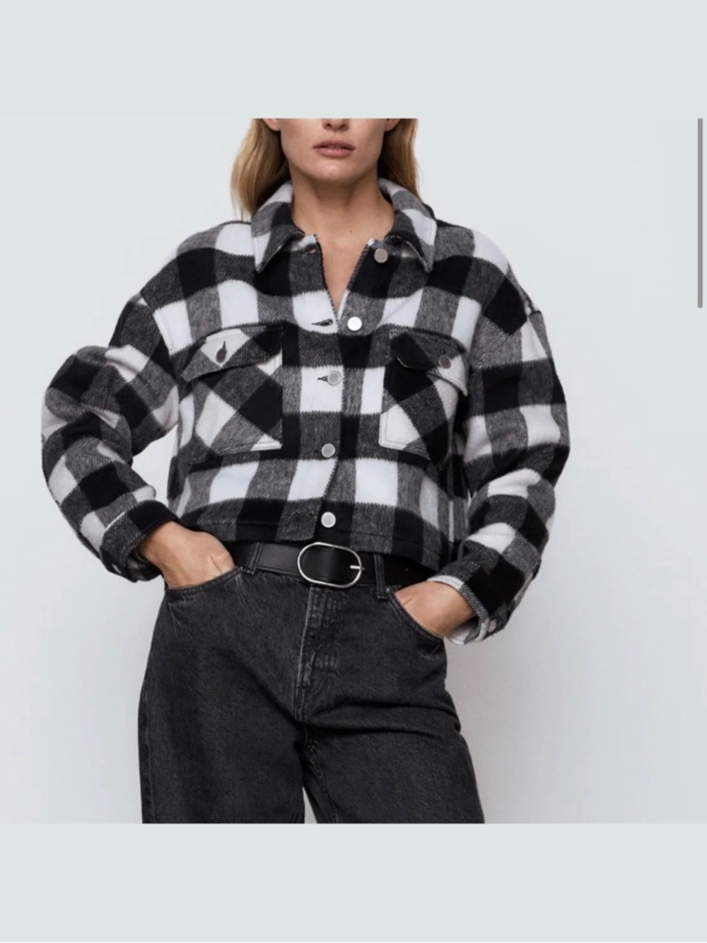 Zara Plaid Oversized Button Cropped Shirt ▫️🖤🔲